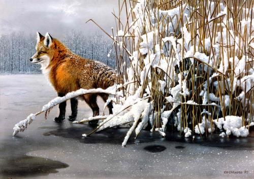 Fuchs auf Eis</br>
1999, Acryl